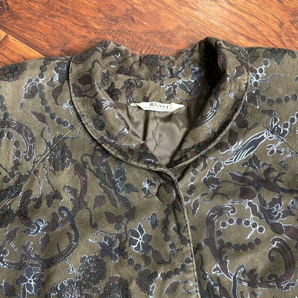 Vintage Bart Statement Green Leather Jacket with Floral Print - Picture 8 of 14